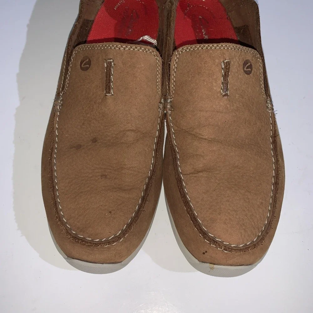 Clarks Shoes Mens Size 10.5 Brown Nubuck Slip On Loafers Casual Comfort Walking